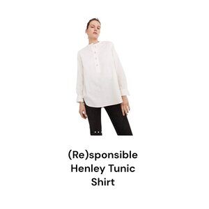 Madewell Womens Responsible Henley Tunic Shirt M Cotton blend White Button Front